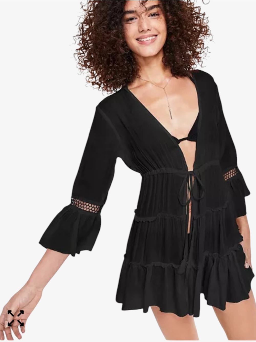Raviya Tie Front Eyelet Bell Flare Sleeve Swim Cover Up S Boho Whimsigoth Resort